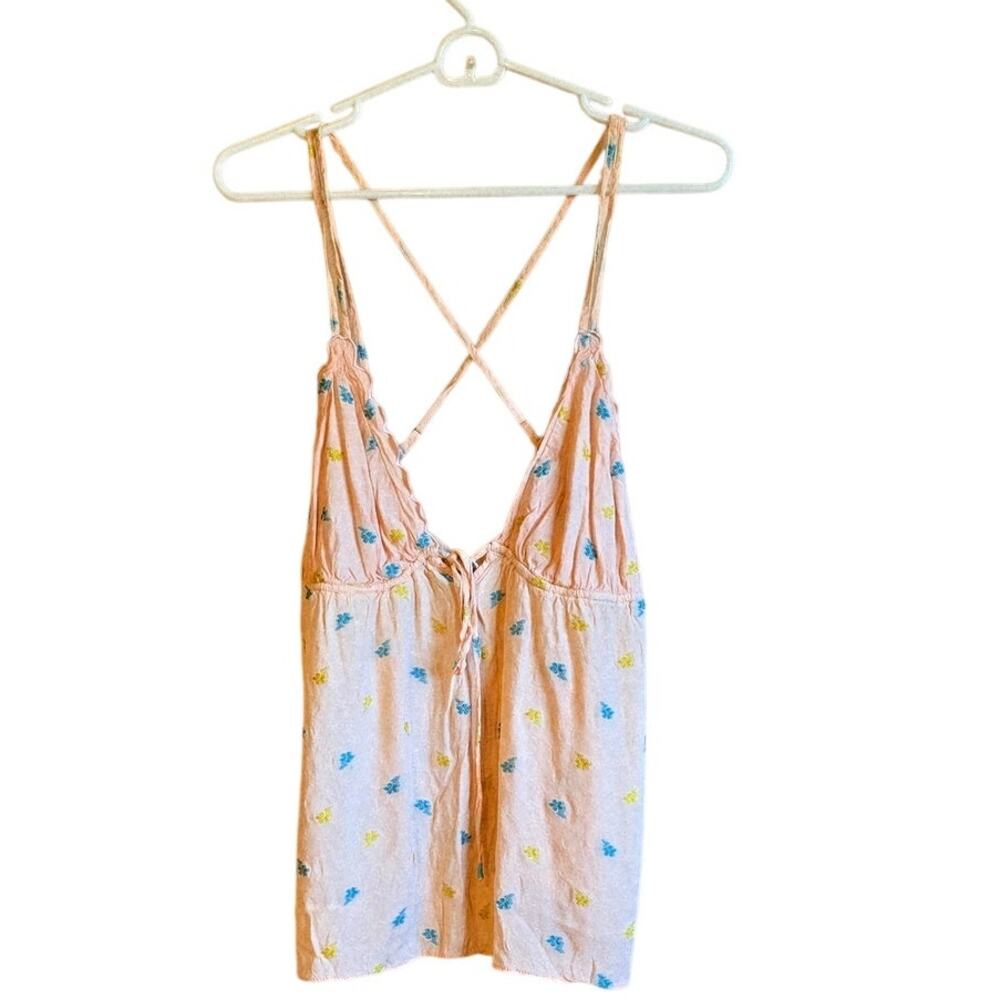 Anthropologie scallop edge floral embroidered babydoll sleep tank size XL